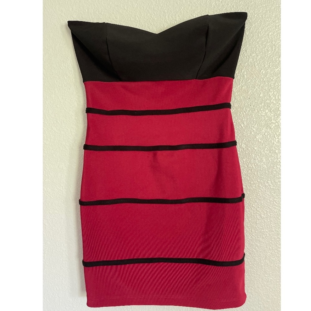 Maroon and black striped mini dress